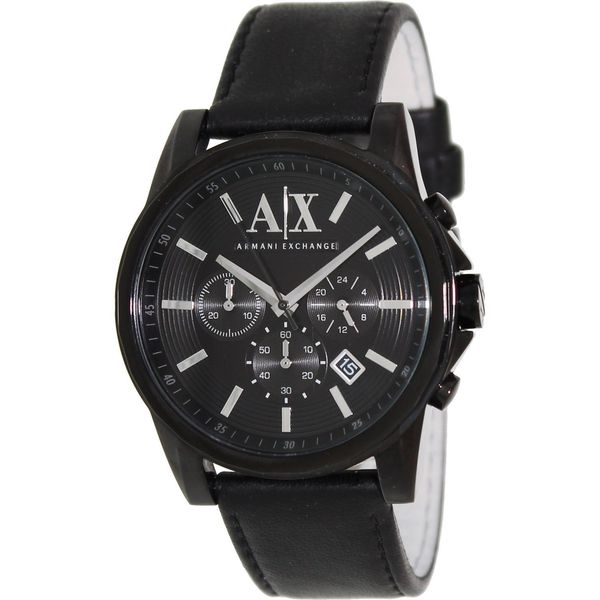 Shop Armani Exchange Men's Black Leather Quartz Watch - Free Shipping ...