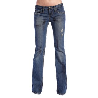 Stitch's Womens Blue Distressed Boot-cut Jeans