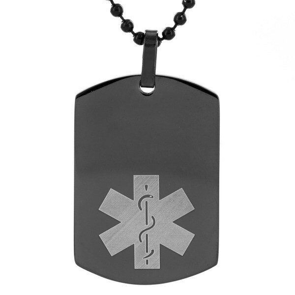 Men's Stainless Steel Black Plated Medical Alert ID Dog Tag Free