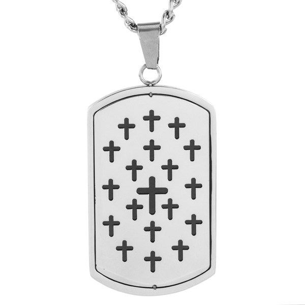 Men's Stainless Steel Cut-out Cross Dog Tag Pendant Necklace