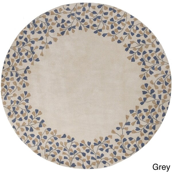 Shop Handtufted Rome Floral Border Round Wool Area Rug On Sale
