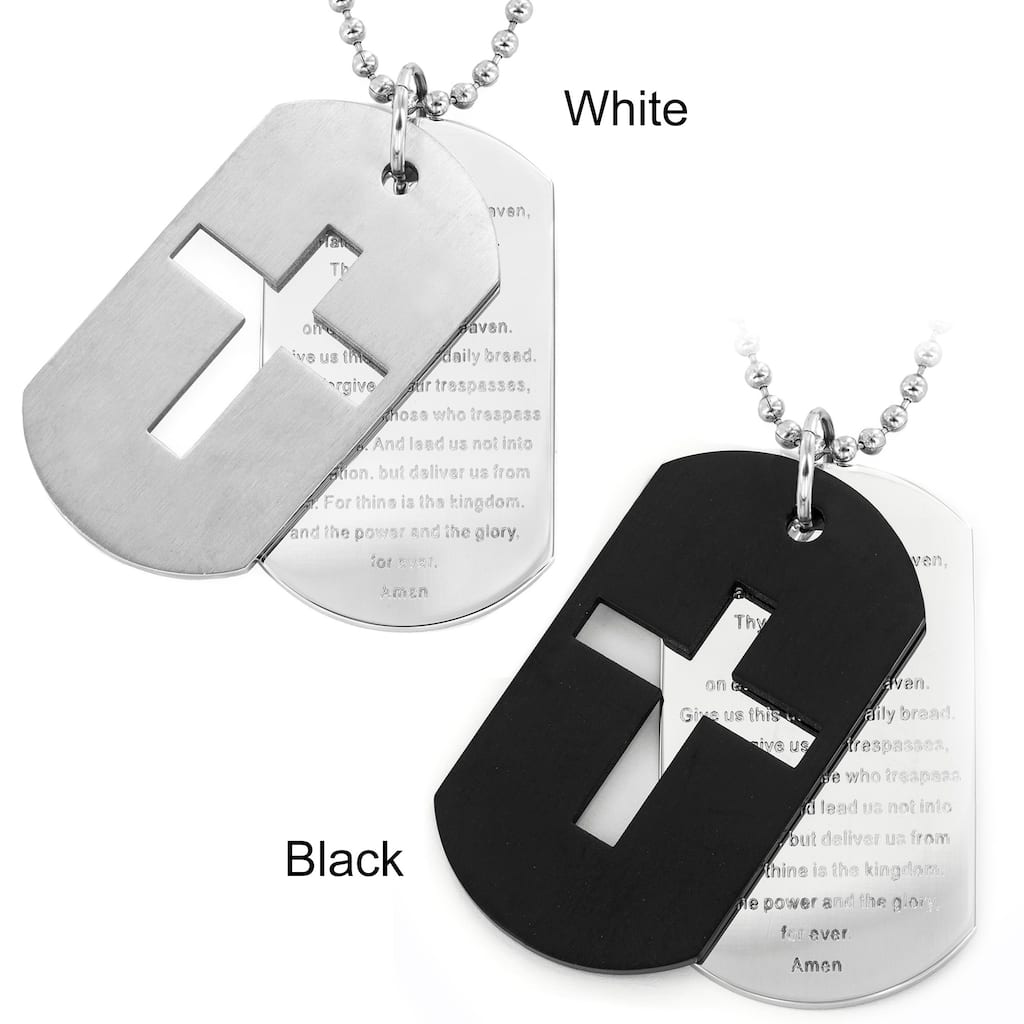Men's Stainless Steel Cross and 'Lord's Prayer' Dog Tag Necklace