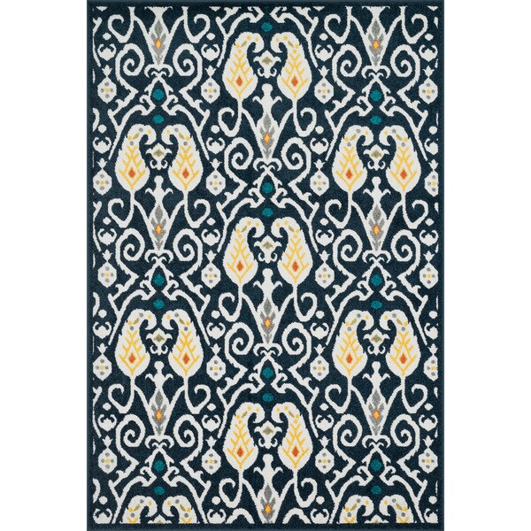 Indoor/ Outdoor Palm Navy/ Multi Rug - 3'11" x 5'10"