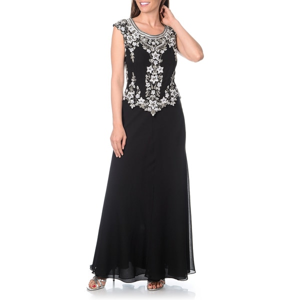 Shop J Laxmi Women's Black Beaded Bodice Evening Gown Dress - Free ...