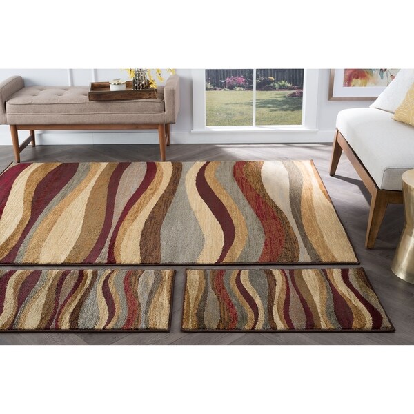 Alise Rhythm Multi 3-piece Contemporary Rug Set - 1'8 x 5'/1'8 x 2'8/5' x 7'