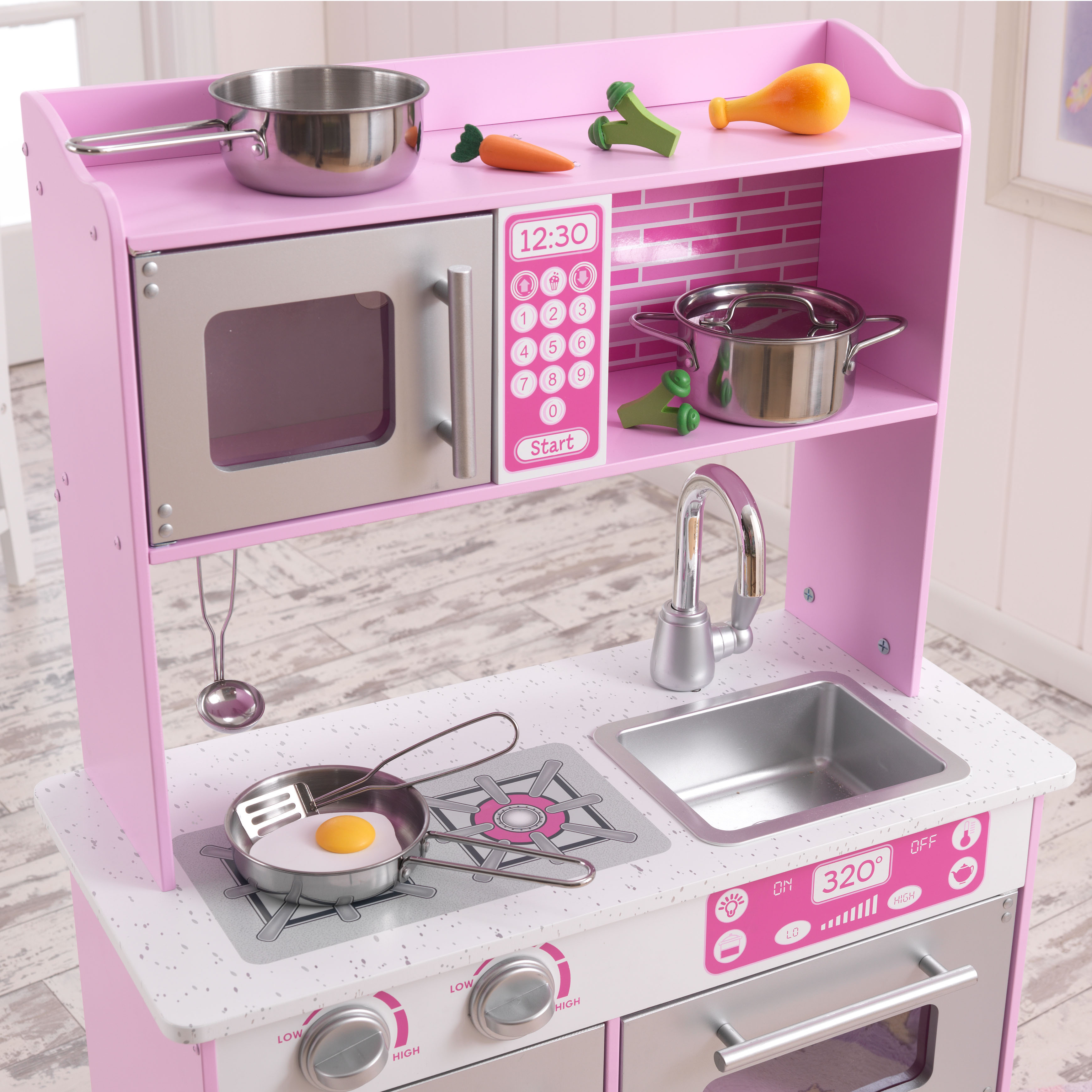 wooden pink oven toys kitchen microwave