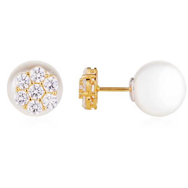 Blue Box Jewels Goldplated Sterling Silver Cubic Zirconia With Blue Box Jewels Goldplated Sterling Silver Cubic Zirconia With Simulated Pearl Post Back Earring 12