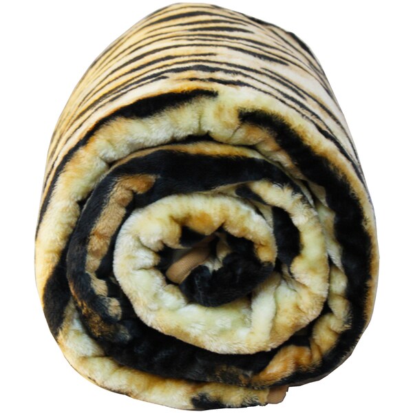 Clara Clark White Tiger Print Raschel Blanket