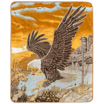 Clara Clark Eagle Print Animal Blanket - Grey/Beige/Baby Blue