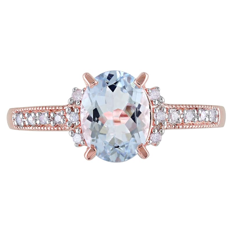 Miadora Rose-plated Silver 1ct TGW Aquamarine and Diamond Accent Ring