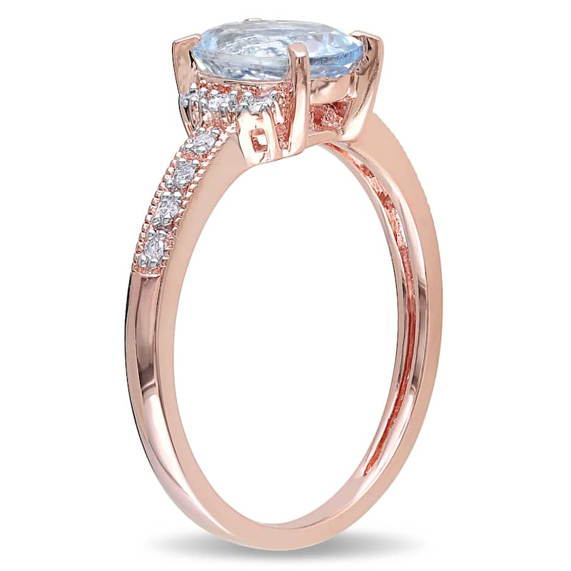 Miadora Rose-plated Silver 1ct TGW Aquamarine and Diamond Accent Ring
