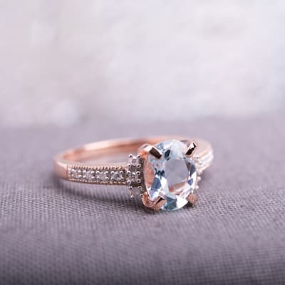 Miadora Rose-plated Silver 1ct TGW Aquamarine and Diamond Accent Ring