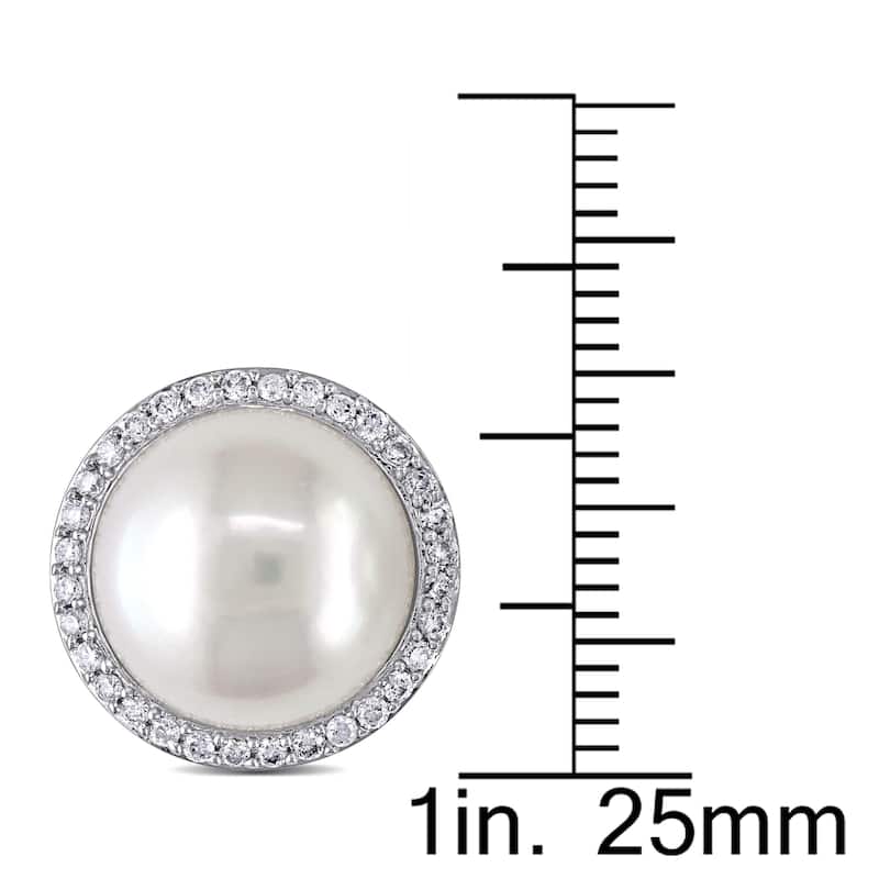 Miadora 14k White Gold Cultured Freshwater Pearl and 1/2ct TDW Diamond Earrings (G-H, SI1-SI2) (12.5-13 mm)