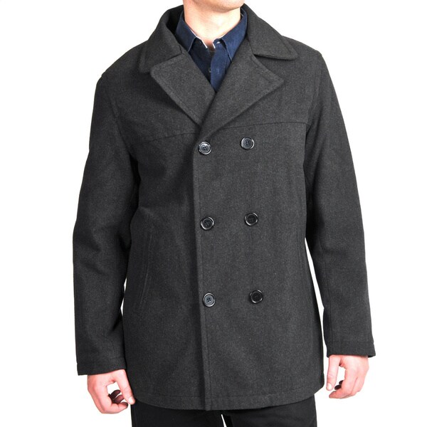 Shop Men's Wool Look Double-breasted Peacoat - Free Shipping Today ...