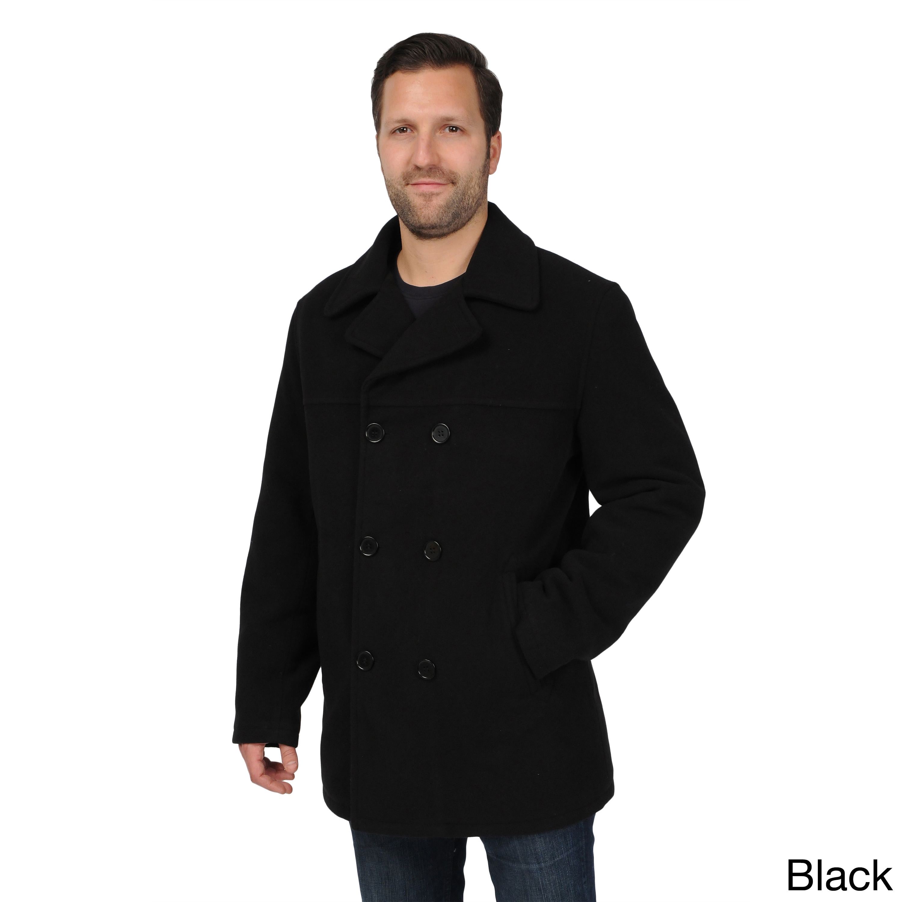 black pea coat with hood
