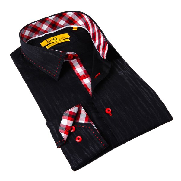 black and red button shirt