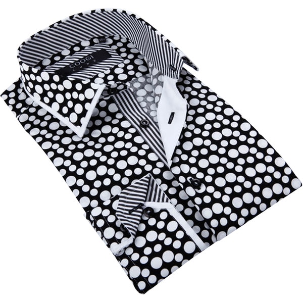 men's black and white polka dot shirt