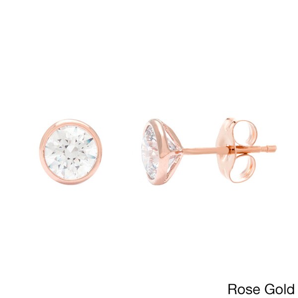 bezel set cubic zirconia stud earrings