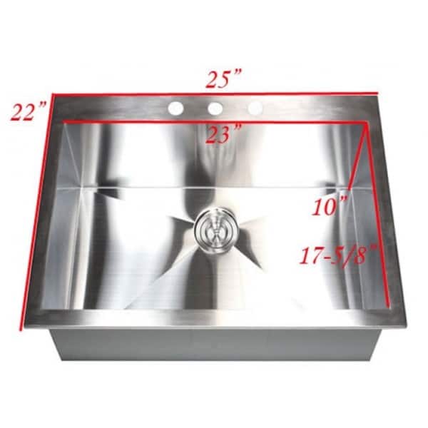 25-inch 16 Gauge Stainless Steel Single Bowl Topmount Drop-in Zero ...