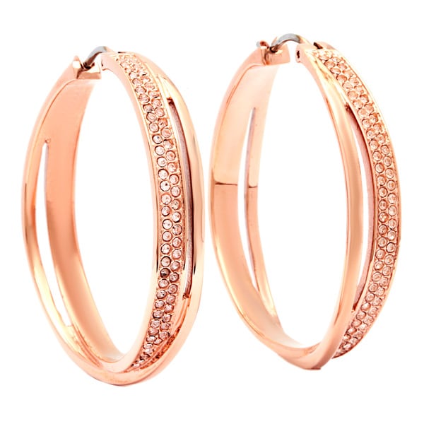 Shop Michael Kors Rose Goldtone Crystal Hoop Earrings Free Shipping
