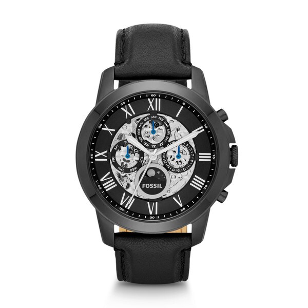 fossil grant automatic black leather watch
