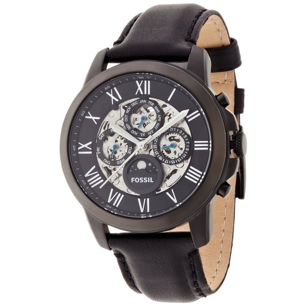 Fossil Men's Grant ME3028 Black Leather Automatic Watch - Overstock ...