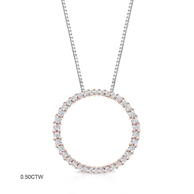 Auriya 0.15 to 1 1/2ctw Diamond Circle Necklace 14k Rose Gold (H-I, VS1-VS2)