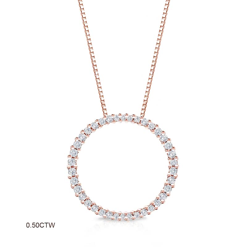 Auriya 0.15 to 1 1/2ctw Diamond Circle Necklace 14k Rose Gold (H-I, VS1-VS2)