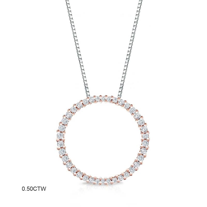 Auriya 0.15 to 1 1/2ctw Diamond Circle Necklace 14k Rose Gold (H-I, VS1-VS2)