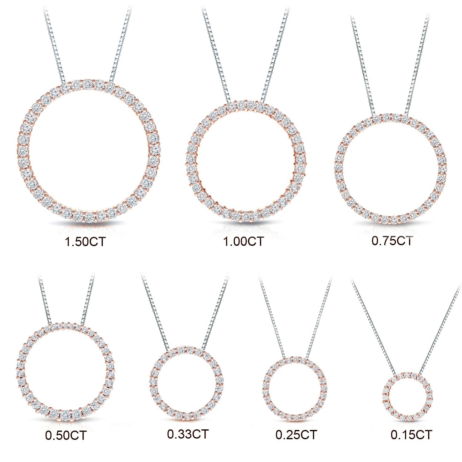 Auriya 0.15 to 1 1/2ctw Diamond Circle Necklace 14k Rose Gold (H-I, VS1-VS2)