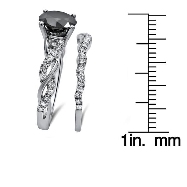 14k White Gold 1 1/2ct Black Diamond Bridal Ring Set