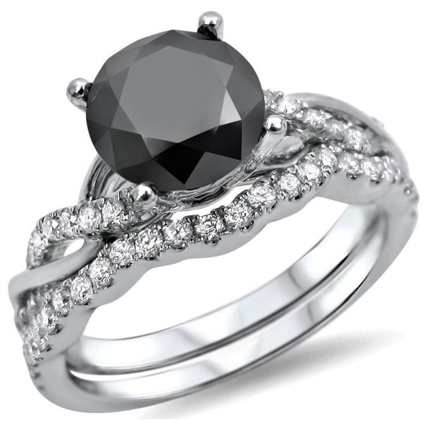 14k White Gold 1 1/2ct Black Diamond Bridal Ring Set. Opens flyout.