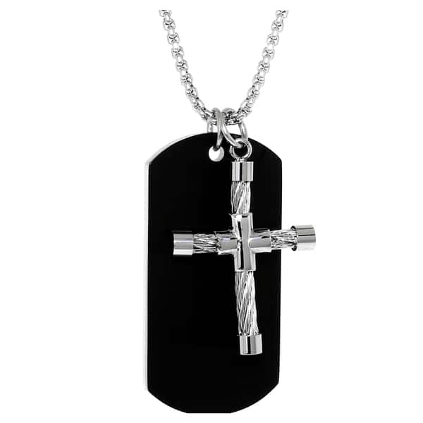 Stainless Steel Men's Black Ion-plated Movable Cable Cross Dog Tag ...