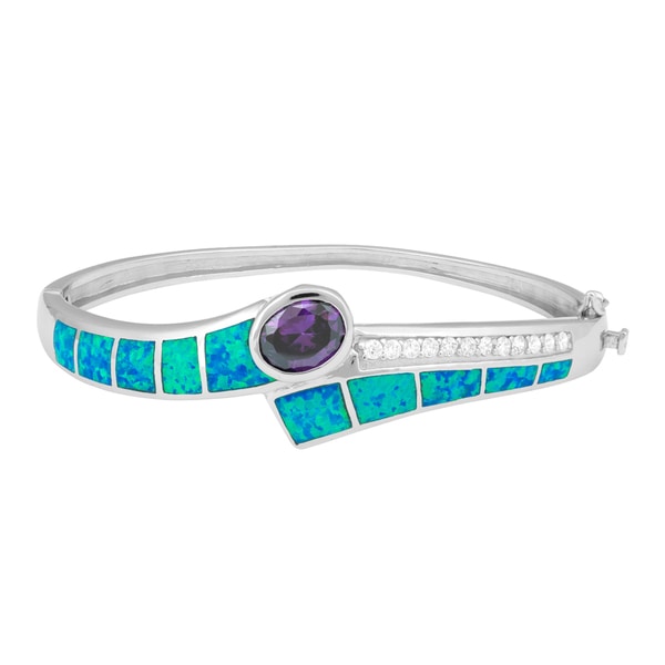 La Preciosa Sterling Silver Blue Opal and Amethyst Cubic Zirconia