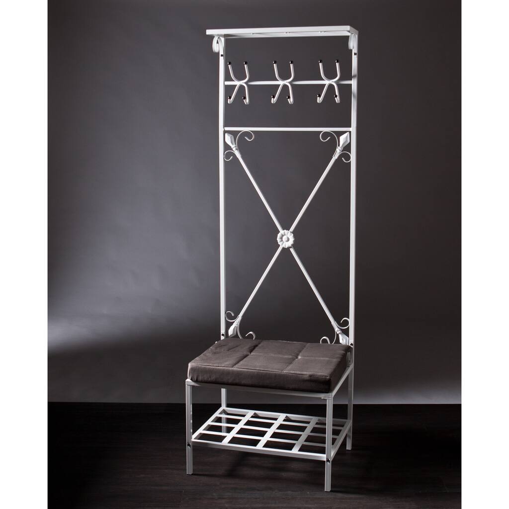 SEI Furniture White Storage Rack Entry Bench Seat