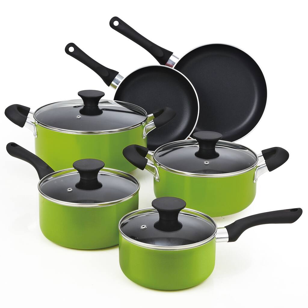 Cook N Home 10-Piece Nonstick Soft Handle Cookware Set, Green