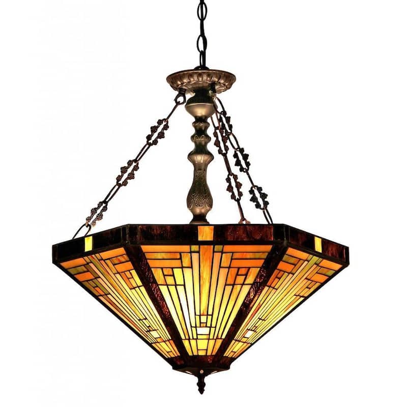 Tiffany Style Mission Design 3-light Dark Antique Bronze Pendant