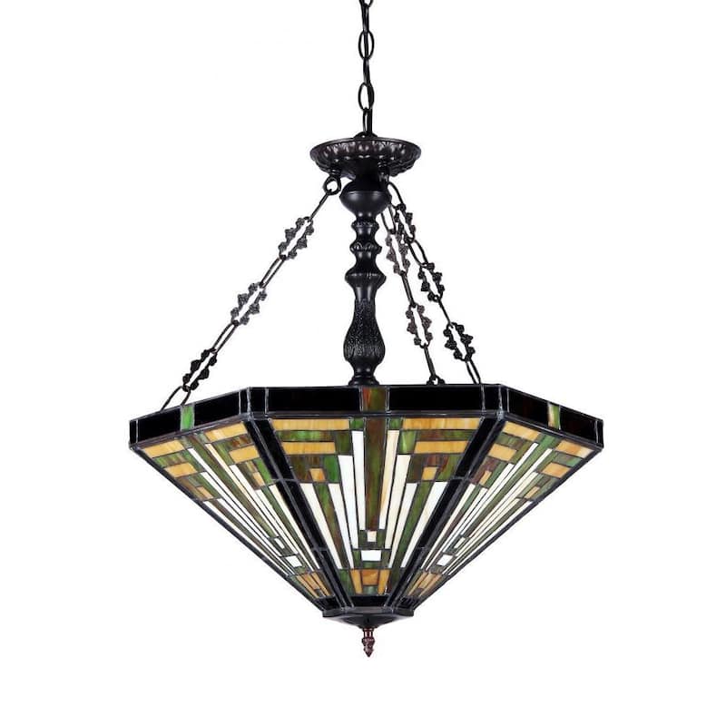 Tiffany Style Mission Design 3-light Dark Antique Bronze Pendant