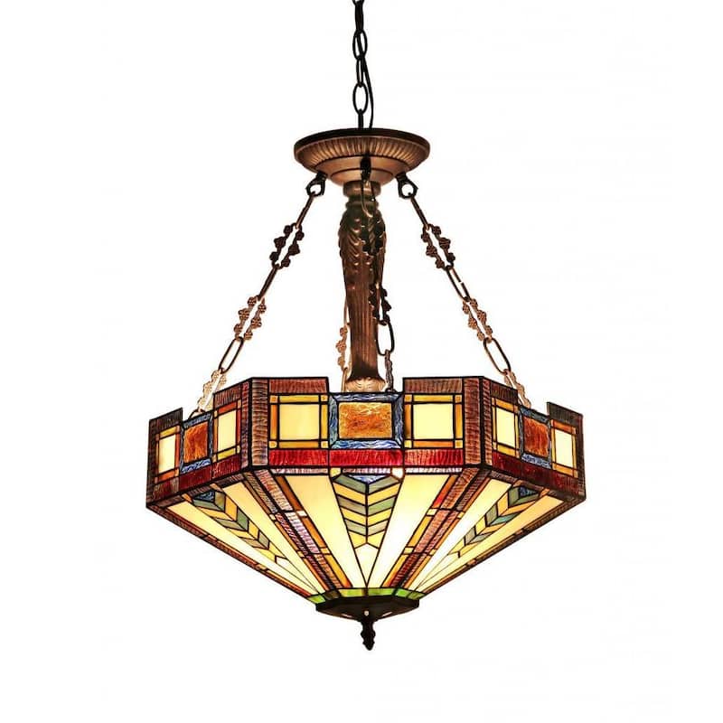 Tiffany Style Mission Design 3-light Dark Antique Bronze Pendant