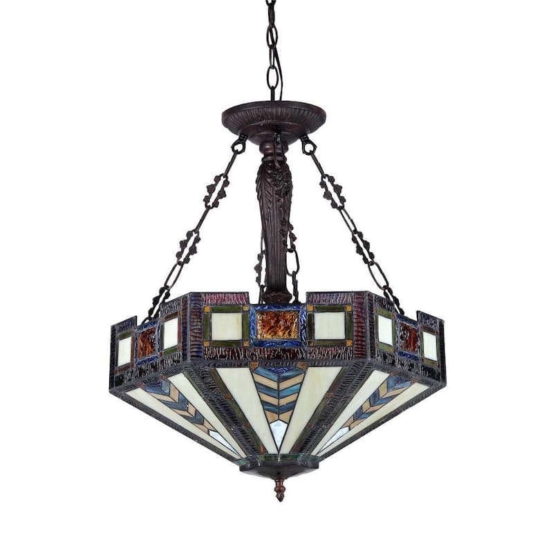 Tiffany Style Mission Design 3-light Dark Antique Bronze Pendant