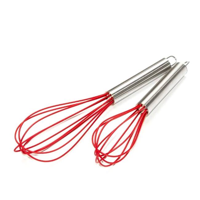 Silicone Coated Stainless Steel 2-piece Red Whisk Set
