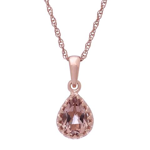 Gioelli Rose Gold Over Silver 9x6mm Pear-Cut Morganite Quartz Crown Pendant Necklace