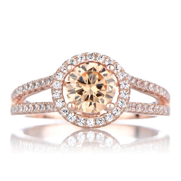 Shop Gold over Silver Champagne Cubic Zirconia Engagement Style Ring ...