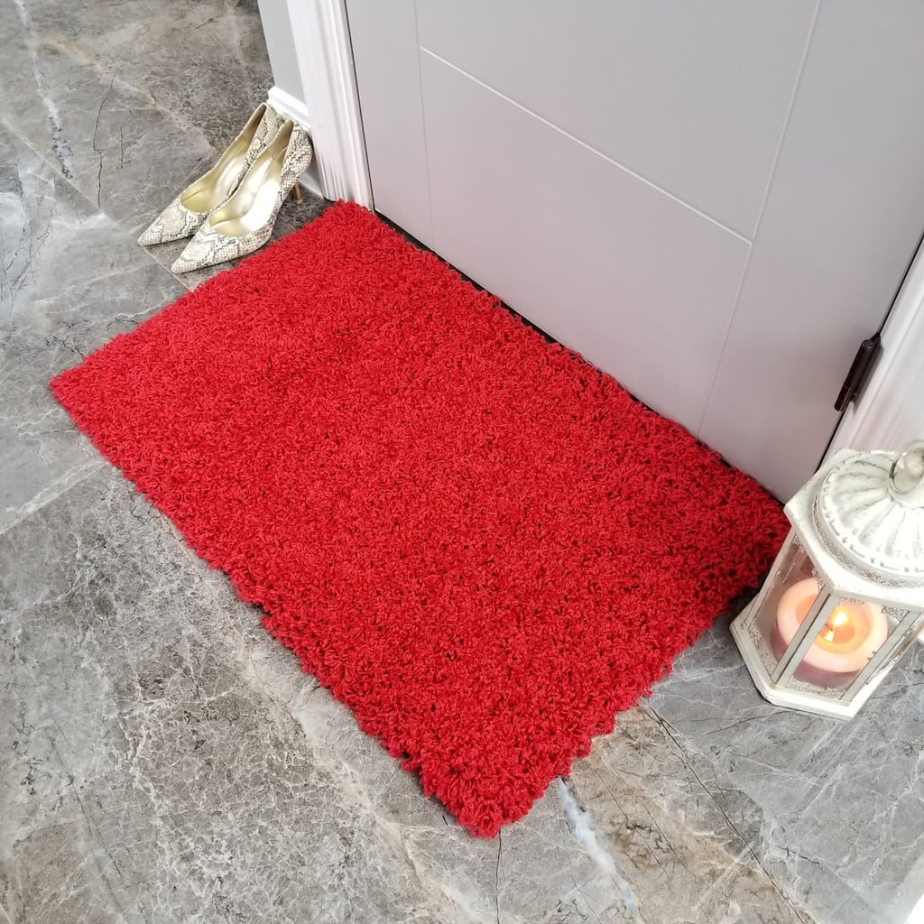 Maxy Home Red Shag Accent Rug Doormat Single Solid Color (1'8 x 2'7) - 1'8 x 2'7