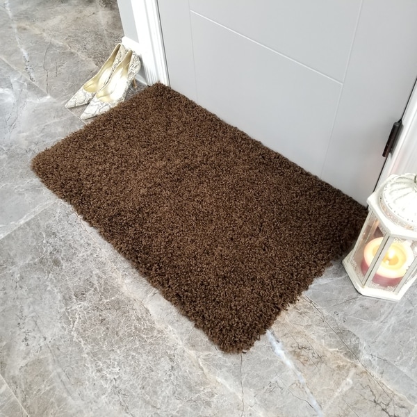 Maxy Home Brown Shag Accent Rug Doormat Single Solid Color (1'8 x 2'7) - 1'8 x 2'7