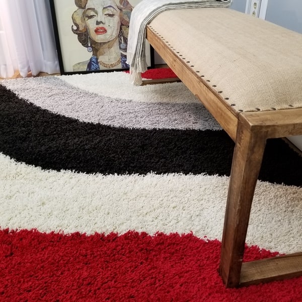 Maxy Home Shag Block Striped Waves Red Black White Grey Area Rug 6 7 X 9 3 Multi Color 6 7 X 9 3 Overstock 9316065