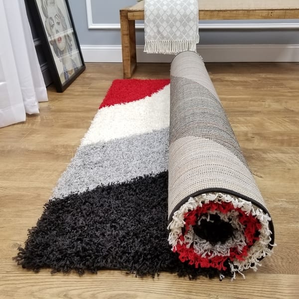 Maxy Home Shag Block Striped Waves Red Black White Grey Area Rug 6 7 X 9 3 Multi Color 6 7 X 9 3 Overstock 9316065