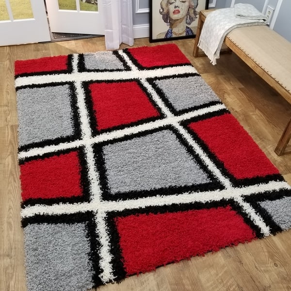 Maxy Home Geometric Tile Design Red Black White Grey Red Black White Grey