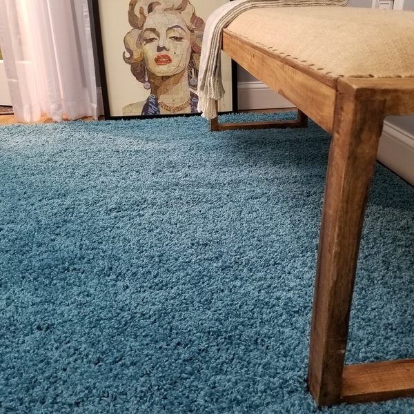 Maxy Home Collection French Blue Shag Area Rug Single Solid Color - 5' x 7'