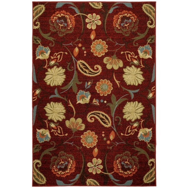 Rubber Back Burgundy Red Multicolor Floral Non Slip Door Mat Rug (16